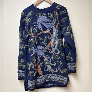Vintage Portraits by Northern Isles Chunky Hand Knit Peacock Sweater Medium